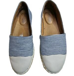 Adam Tucker Me Too Womens Sz 6 Stripe & Beige Leather Nautical Espadrilles Flat